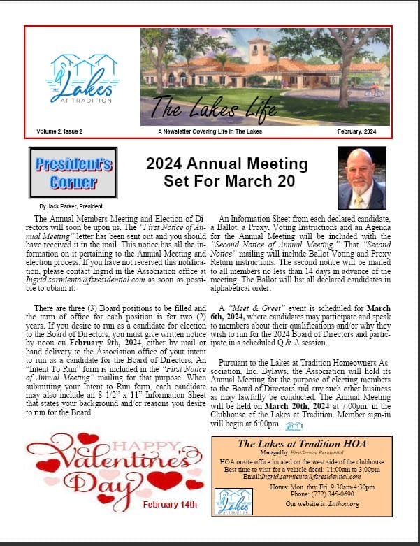 Newsletter Lakes Life February 2024 The Lakes At Tradition